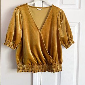 Madewell Velvet Faux Wrap Top, Small, Goldenrod Yellow